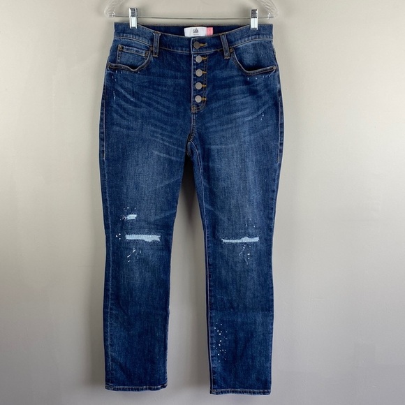 Cabi Womens Button Fly Destructed Straight Jeans Size 8 Distressed Denim - Picture 2 of 15